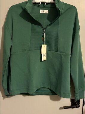LIV Studio Forest Green Ribbed Half-Zip Pullover Tunic